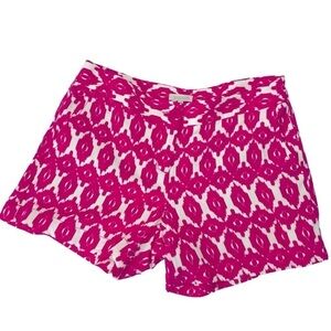 Madison Linen Hot Pink and White Flat Front Classic Shorts, 8